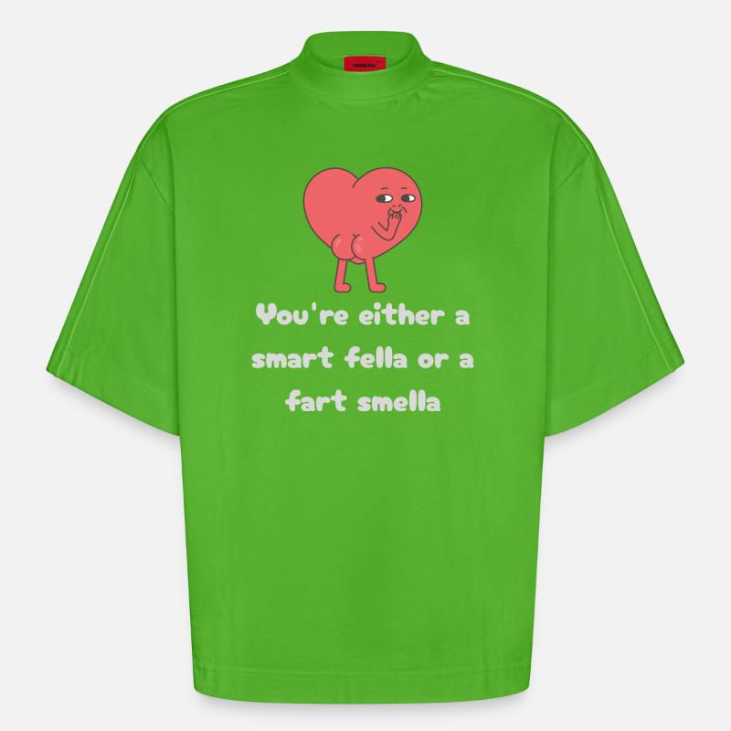 Schlauer Kerl oder Furz-Smella-Herz - Heavyweight Oversized Organic Boxy T-Shirt Made in EU - Apple Neon