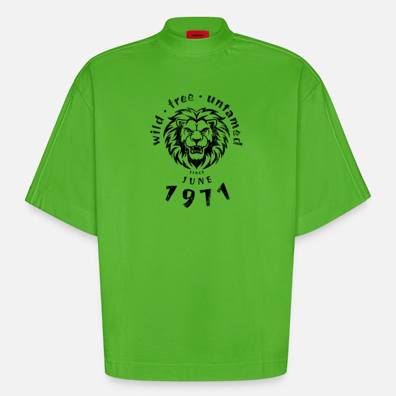 Wild, free & untamed since 06/1971 - Heavyweight Oversized Organic Boxy T-Shirt Made in EU - Apple Neon