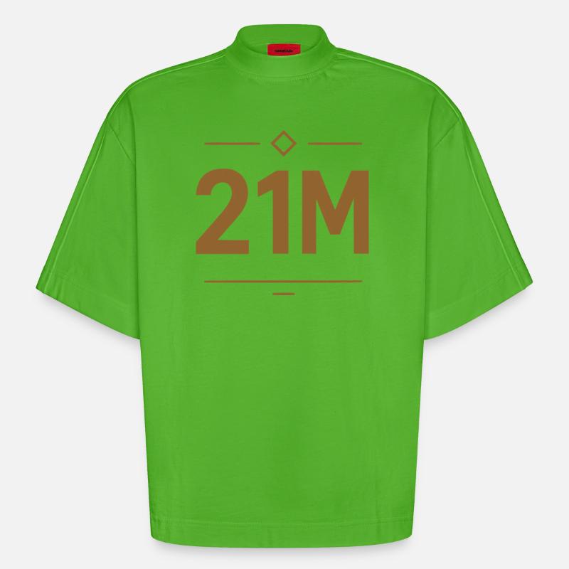 Conception de la limite Bitcoin 21M - T-shirt bio épais oversize Boxy fabriqué en UE - Apple Neon