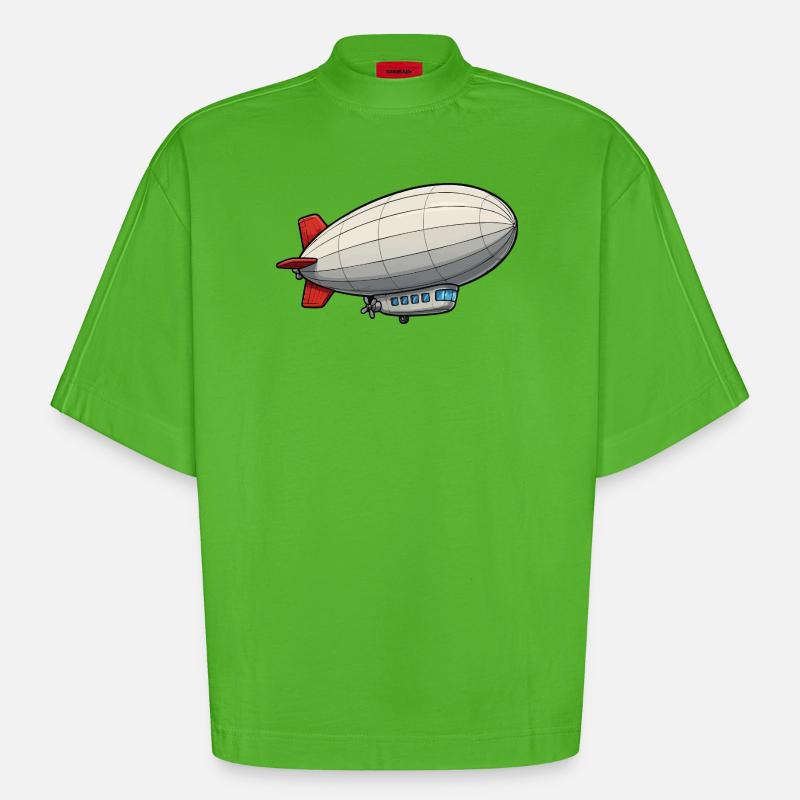 Zeppelin de dessins animés de dirigeables - T-shirt bio épais oversize Boxy fabriqué en UE - Apple Neon