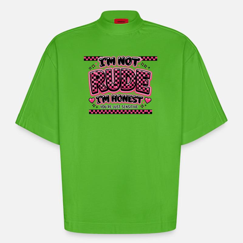 Ich bin ehrlich, nicht unfreundlich Sarkasmus - Heavyweight Oversized Organic Boxy T-Shirt Made in EU - Apple Neon