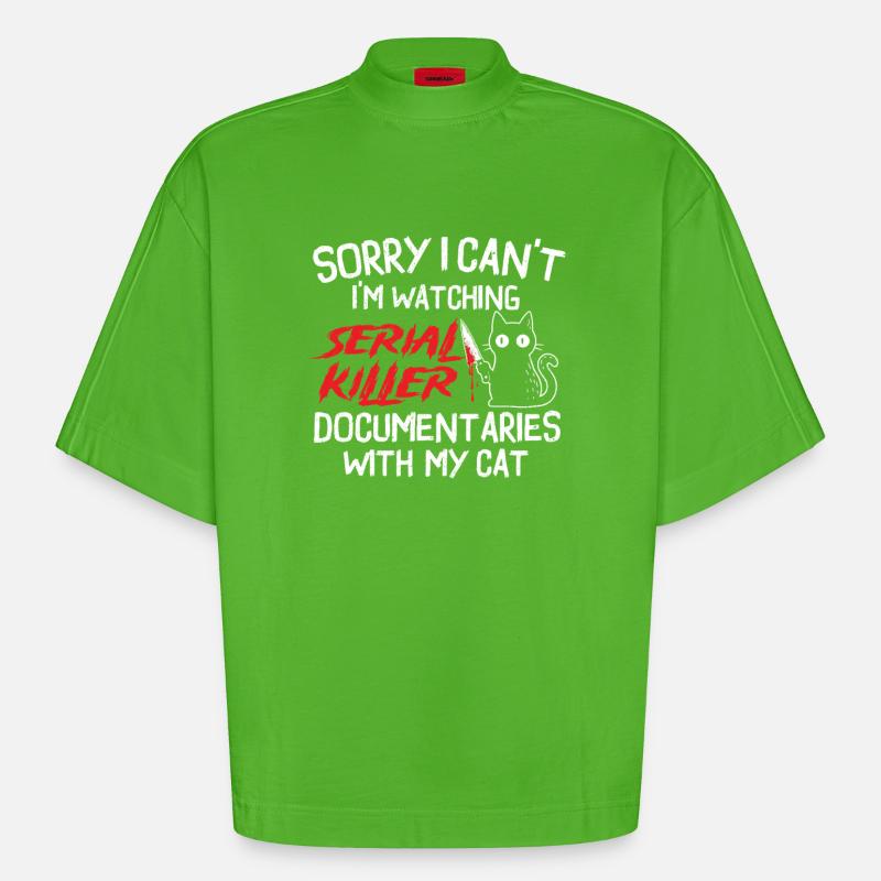 Serial Killer Docs mit Cat schauen - Heavyweight Oversized Organic Boxy T-Shirt Made in EU - Apple Neon