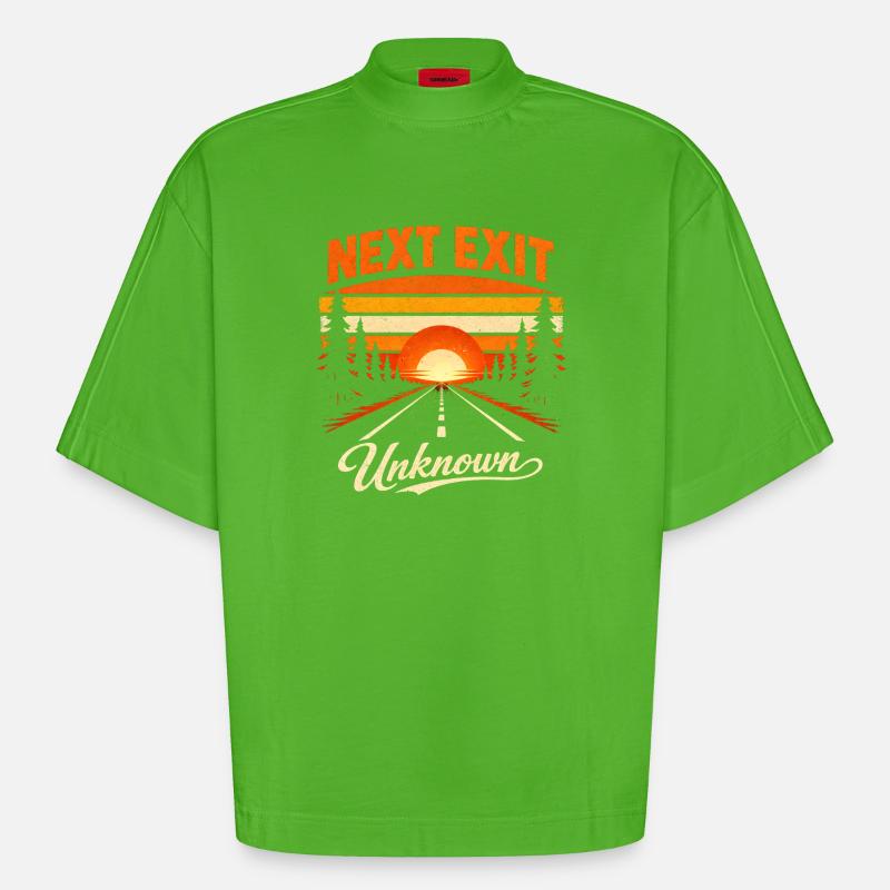 Next exit Unknown | Road trip - Heavyweight Oversized Organic Boxy T-Shirt Made in EU - Apple Neon
