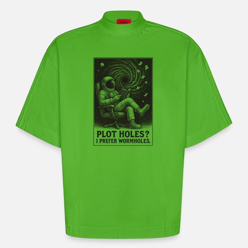 Plotlöcher? Lieber Wurmlöcher | Sci-Fi - Heavyweight Oversized Organic Boxy T-Shirt Made in EU - Apple Neon