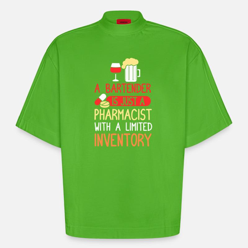Barkeeper Kellner bartender Barmann - Heavyweight Oversized Organic Boxy T-Shirt Made in EU - Apple Neon