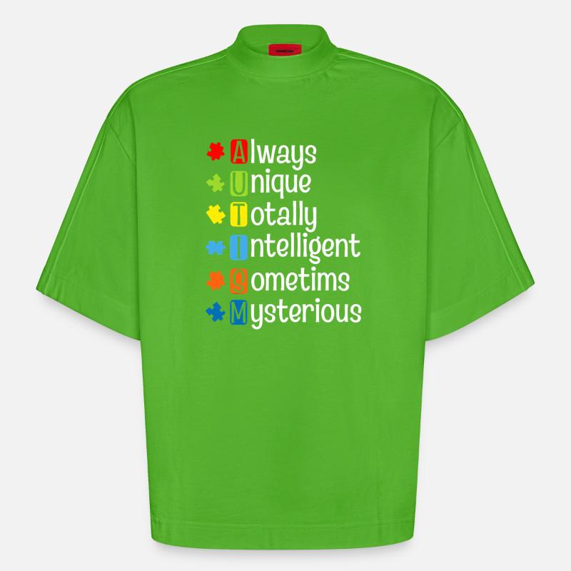 Autism Puzzle Pride: Einzigartige Köpfe - Heavyweight Oversized Organic Boxy T-Shirt Made in EU - Apple Neon