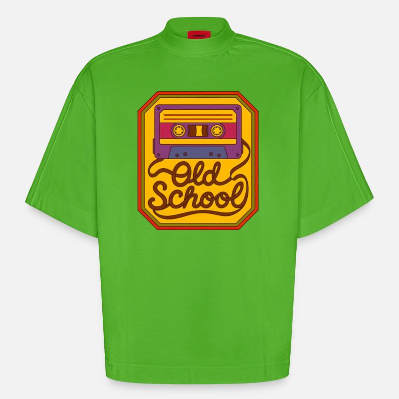Patch rétro cassette à l’ancienne - T-shirt bio épais oversize Boxy fabriqué en UE - Apple Neon