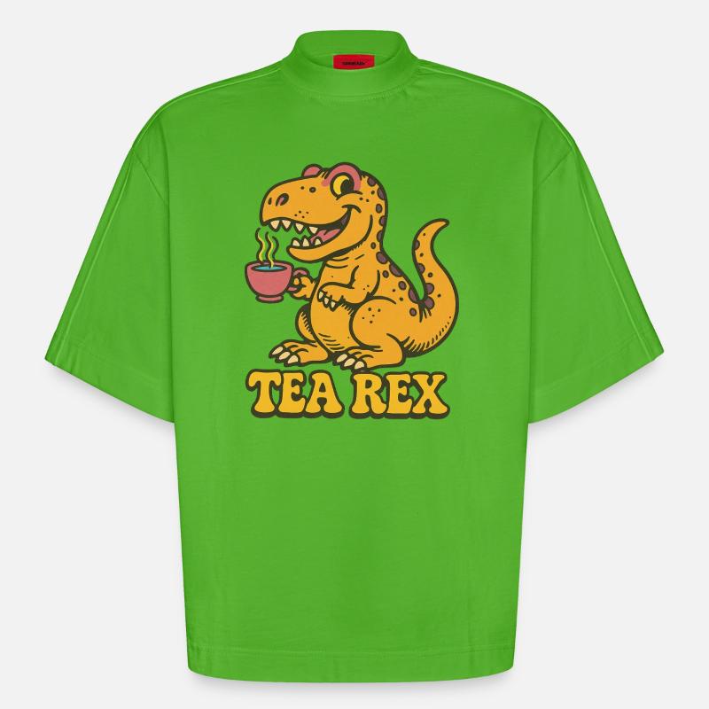 Tea Rex: Dinosaurier-Teezeit - Heavyweight Oversized Organic Boxy T-Shirt Made in EU - Apple Neon
