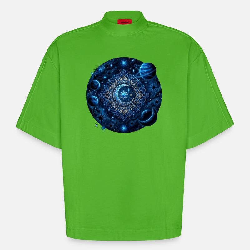 Planètes spatiales Galaxies Étoiles Lunes - T-shirt bio épais oversize Boxy fabriqué en UE - Apple Neon