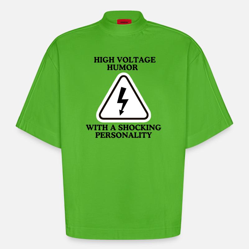 Panneau triangulaire d’avertissement éclair - T-shirt bio épais oversize Boxy fabriqué en UE - Apple Neon
