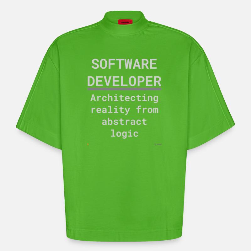 Software Developer: Logik trifft Realität - Heavyweight Oversized Organic Boxy T-Shirt Made in EU - Apple Neon