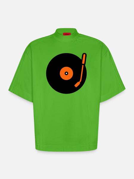 Retro Audio Schallplatte Tonarm - Heavyweight Oversized Organic Boxy T-Shirt Made in EU - Apple Neon