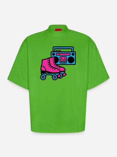 Roller Skates Boombox 80s Retro - Heavyweight Oversized Organic Boxy T-Shirt Made in EU - Apple Neon