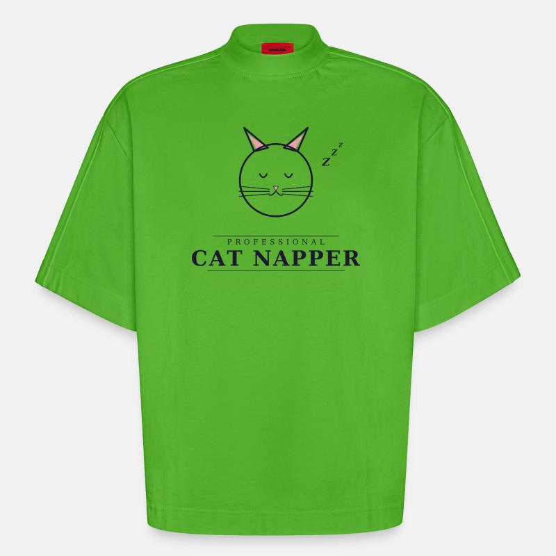 Somnieuse professionnelle de chats - T-shirt bio épais oversize Boxy fabriqué en UE - Apple Neon