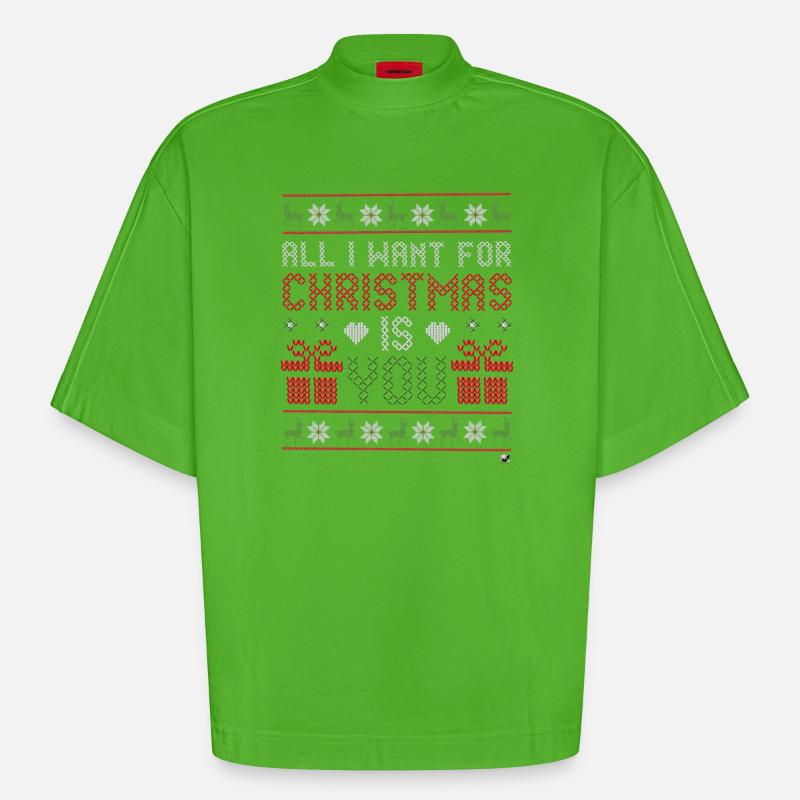 Weihnachtskreuzstich Abbildung mit Inschrift - Heavyweight Oversized Organic Boxy T-Shirt Made in EU - Apple Neon