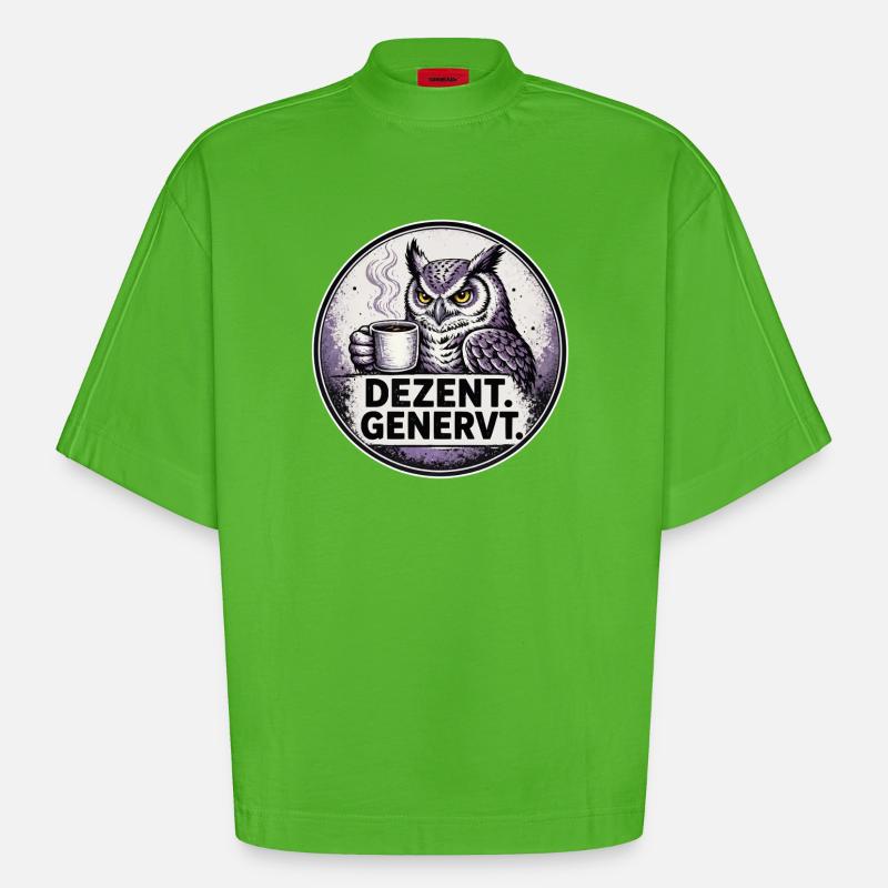 Dezent Genervt Eule mit Kaffee - Heavyweight Oversized Organic Boxy T-Shirt Made in EU - Apple Neon