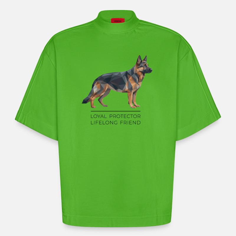 German Shepherd Low-Poly - Loyal, brave, true - Heavyweight Oversized Organic Boxy T-Shirt Made in EU - Apple Neon