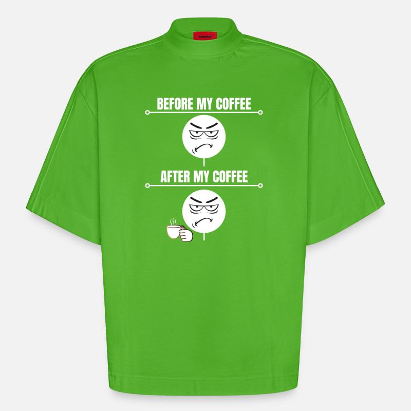 Grumpy Coffee Mood - Heavyweight Oversized Organic Boxy T-Shirt Made in EU - Apple Neon