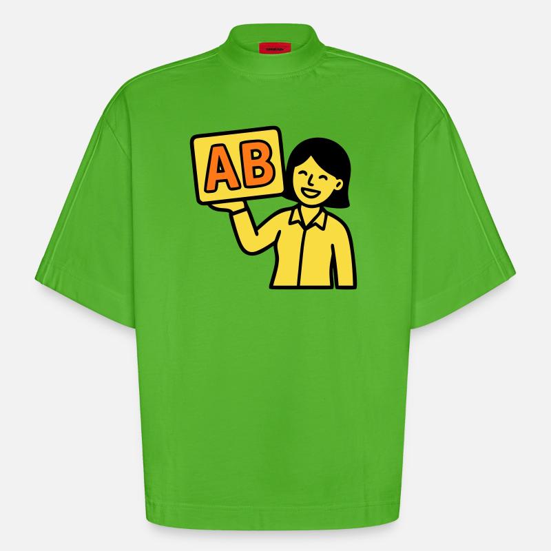 Lehrerin Grundschule ABC Vektor - Heavyweight Oversized Organic Boxy T-Shirt Made in EU - Apple Neon
