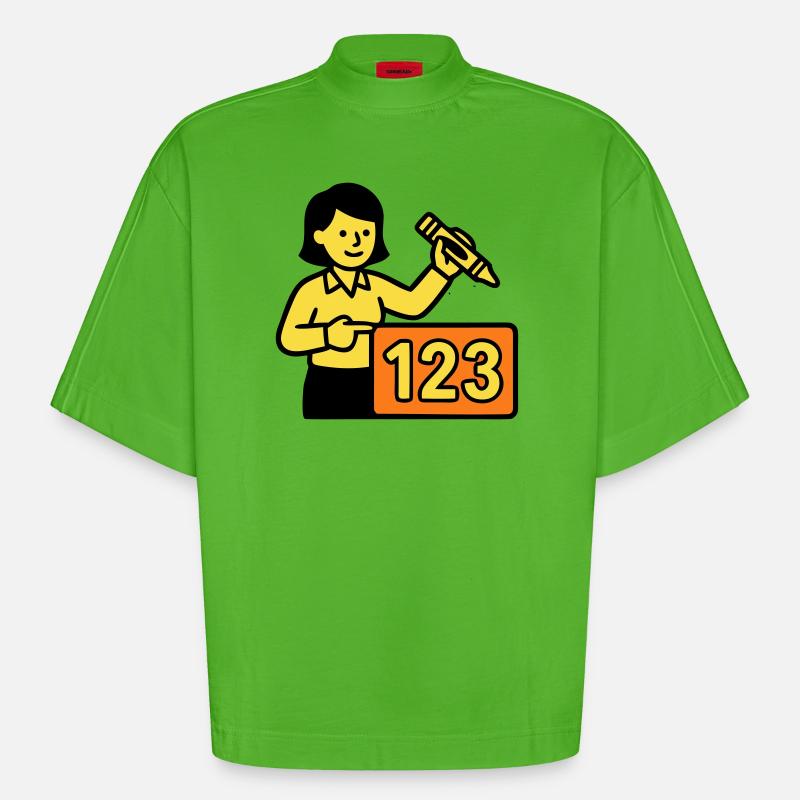 Enseignant Math 123 School - T-shirt bio épais oversize Boxy fabriqué en UE - Apple Neon