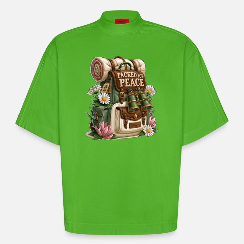 Packed for Peace Hiking Backpack - Heavyweight Oversized Organic Boxy T-Shirt Made in EU - Apple Neon