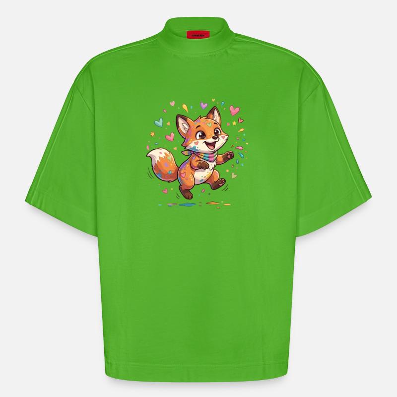 Liebenswerter Regenbogenfuchs - Heavyweight Oversized Organic Boxy T-Shirt Made in EU - Apple Neon
