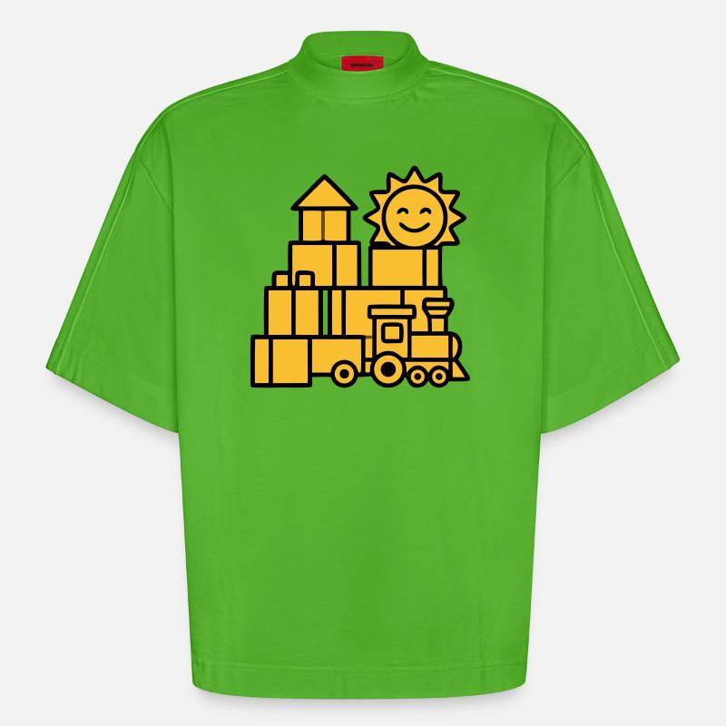 Jouets ferroviaires Blocs de construction - T-shirt bio épais oversize Boxy fabriqué en UE - Apple Neon