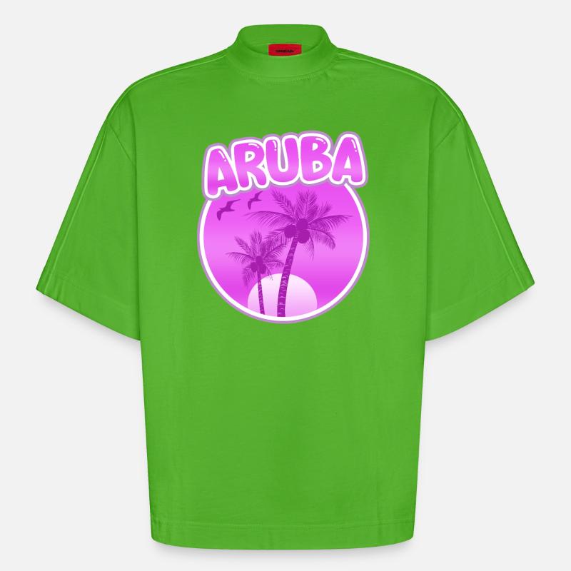 Aruba comme plage - T-shirt bio épais oversize Boxy fabriqué en UE - Apple Neon