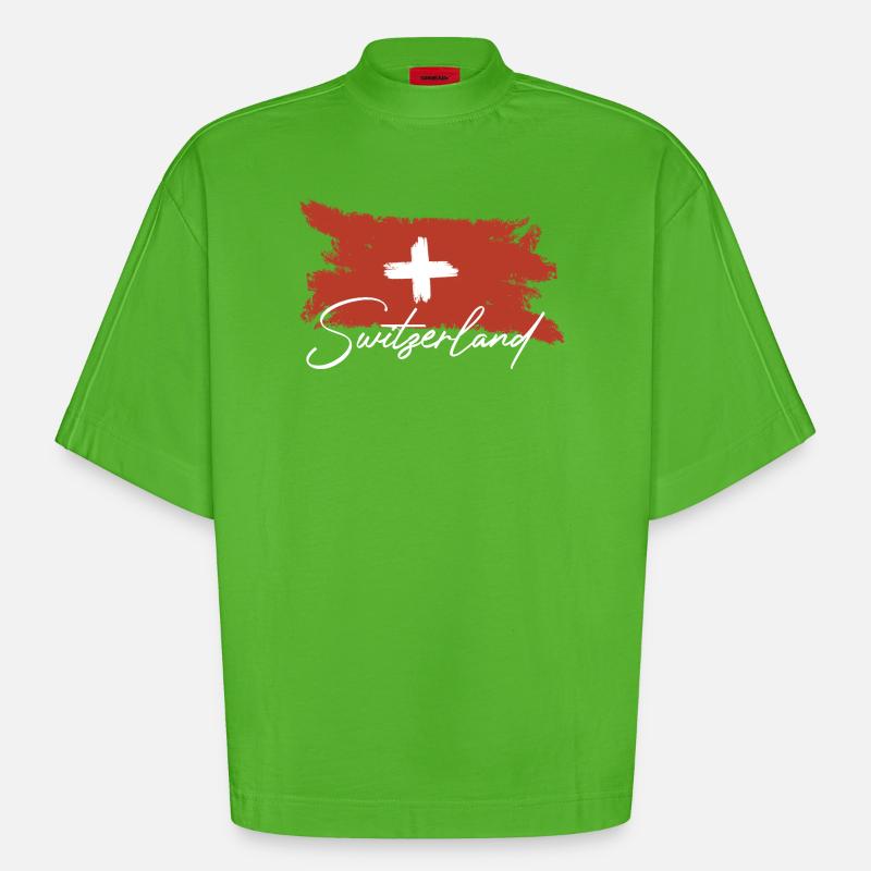 Drapeau suisse - T-shirt bio épais oversize Boxy fabriqué en UE - Apple Neon