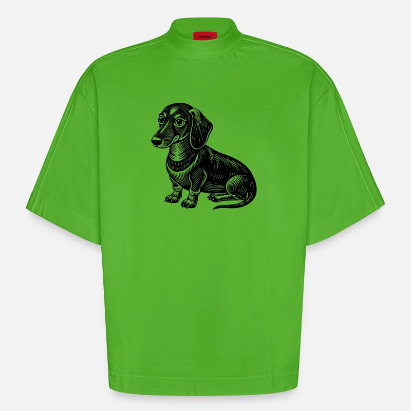 Teckel assis - T-shirt bio épais oversize Boxy fabriqué en UE - Apple Neon