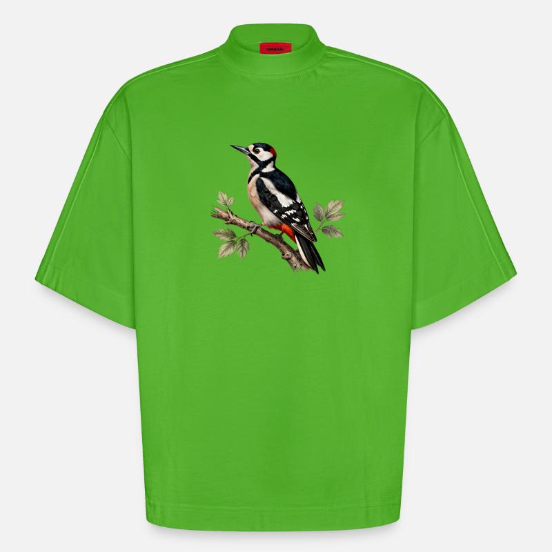 Pic épeiche sur branche - T-shirt bio épais oversize Boxy fabriqué en UE - Apple Neon