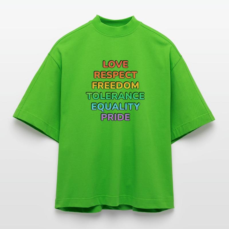Pride Values Rainbow Text Heavyweight Oversized Organic Boxy T-Shirt Made in EU