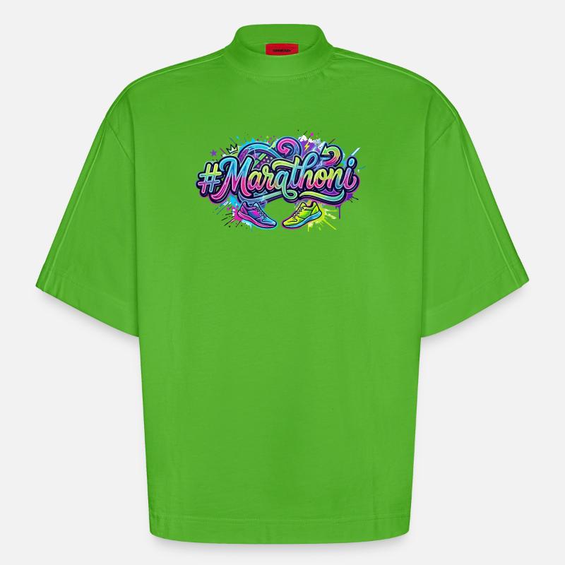 Chaussures de course Marathoni Graffiti - T-shirt bio épais oversize Boxy fabriqué en UE - Apple Neon