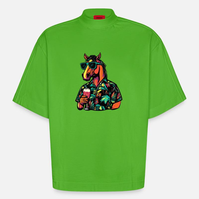 Pferd Comic Sommer - Heavyweight Oversized Organic Boxy T-Shirt Made in EU - Apple Neon