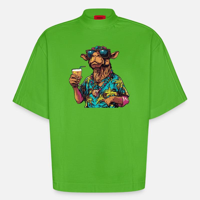 Kamel Comic Sommer - Heavyweight Oversized Organic Boxy T-Shirt Made in EU - Apple Neon