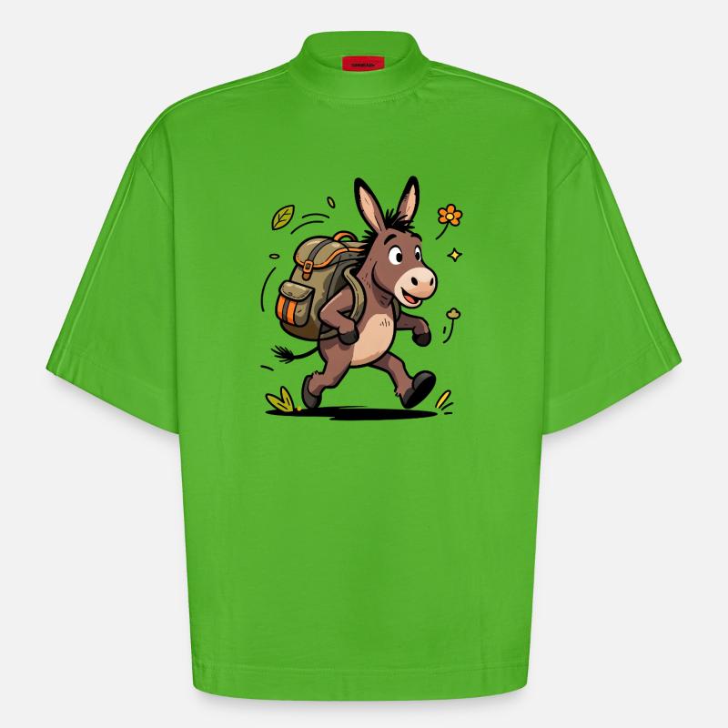 Aventure d'Âne Randonneur - T-shirt bio épais oversize Boxy fabriqué en UE - Apple Neon