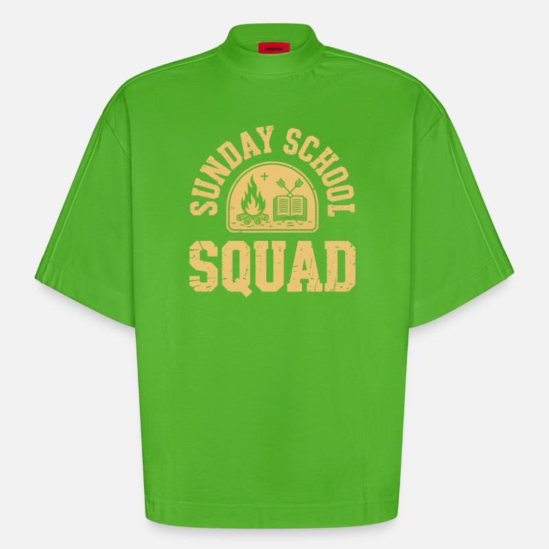 Équipe d’école du dimanche - T-shirt bio épais oversize Boxy fabriqué en UE - Apple Neon