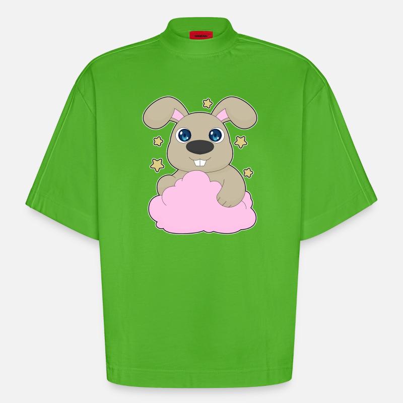Bunny Clouds - Heavyweight Oversized Organic Boxy T-Shirt Made in EU - Apple Neon