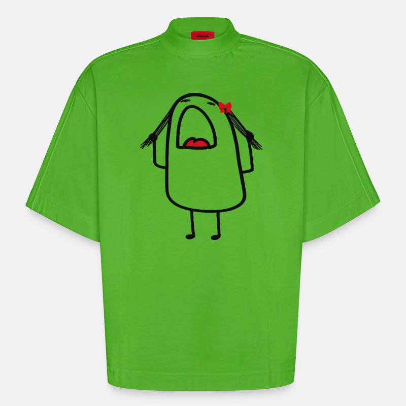 Red Bow Backpack Buddy - Heavyweight Oversized Organic Boxy T-Shirt Made in EU - Apple Neon