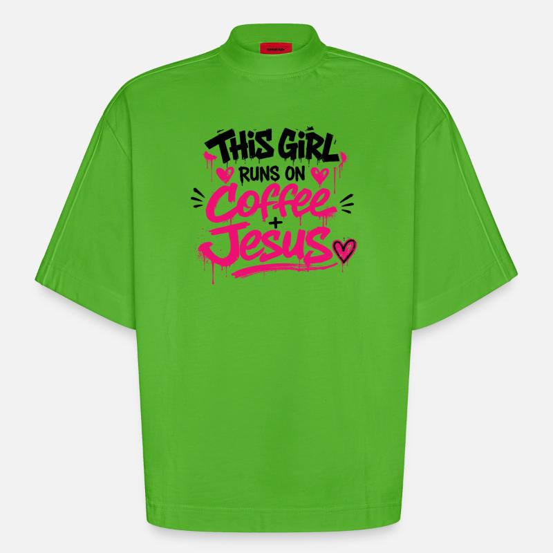 Coffee Jesus Graffiti - T-shirt bio épais oversize Boxy fabriqué en UE - Apple Neon