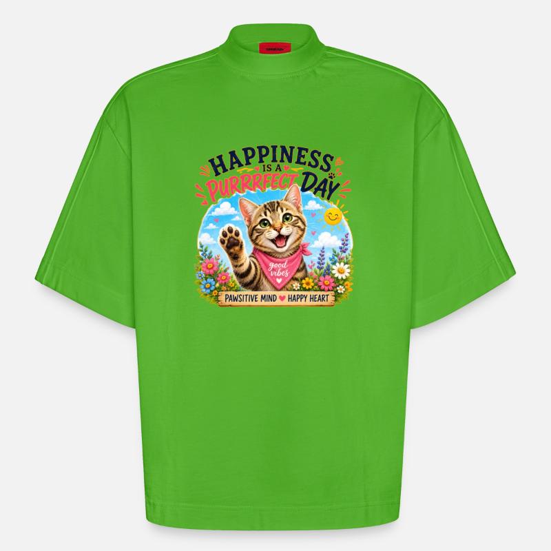 Journée de ronrons parfaite - T-shirt bio épais oversize Boxy fabriqué en UE - Apple Neon