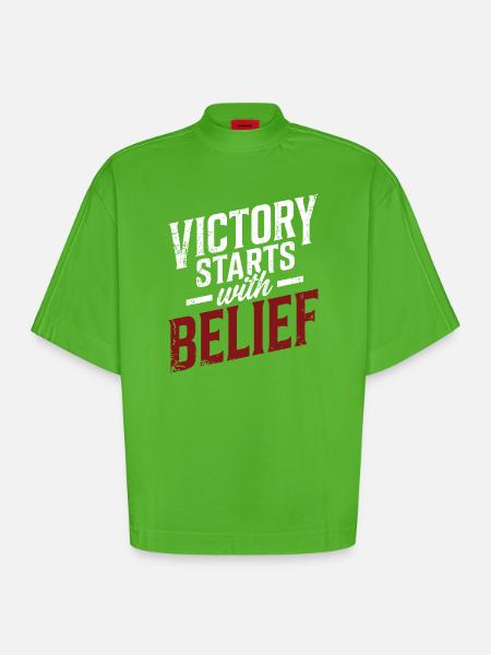 Victory Starts with Belief - Heavyweight Oversized Organic Boxy T-Shirt Made in EU - Apple Neon