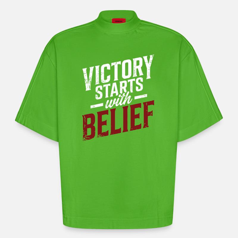 Der Sieg beginnt mit dem Glauben - Heavyweight Oversized Organic Boxy T-Shirt Made in EU - Apple Neon