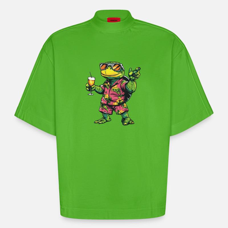 Turtle Comic Summer - Heavyweight Oversized Organic Boxy T-Shirt Made in EU - Apple Neon