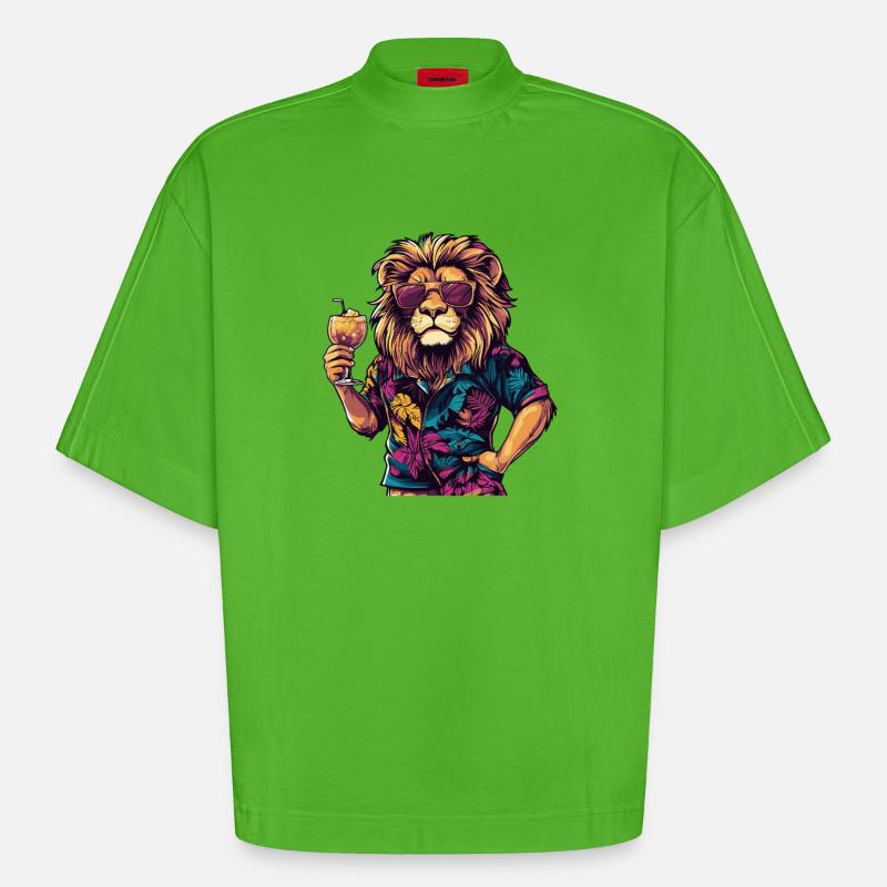 Lion Comic Summer - T-shirt bio épais oversize Boxy fabriqué en UE - Apple Neon