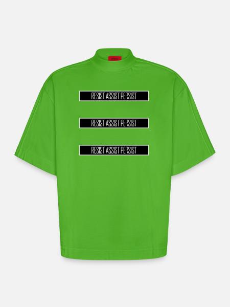 Resist Assist Persist Activism Motivation Logo - Heavyweight Oversized Organic Boxy T-Shirt Made in EU - Apple Neon
