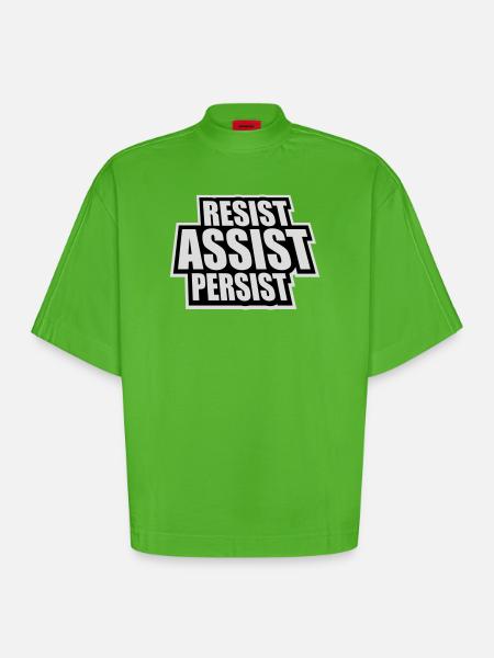 Resist Assist Persist Activism Motivation Logo - Heavyweight Oversized Organic Boxy T-Shirt Made in EU - Apple Neon