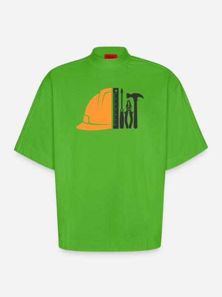 Tool & Construction Helmet – Craftsman Logo - Heavyweight Oversized Organic Boxy T-Shirt Made in EU - Apple Neon