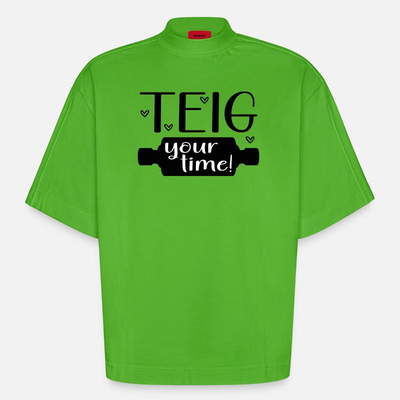 Pasta Roll Baking Time - Heavyweight Oversized Organic Boxy T-Shirt Made in EU - Apple Neon