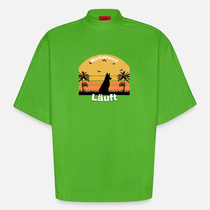 Exécution de mots de repère - T-shirt bio épais oversize Boxy fabriqué en UE - Apple Neon